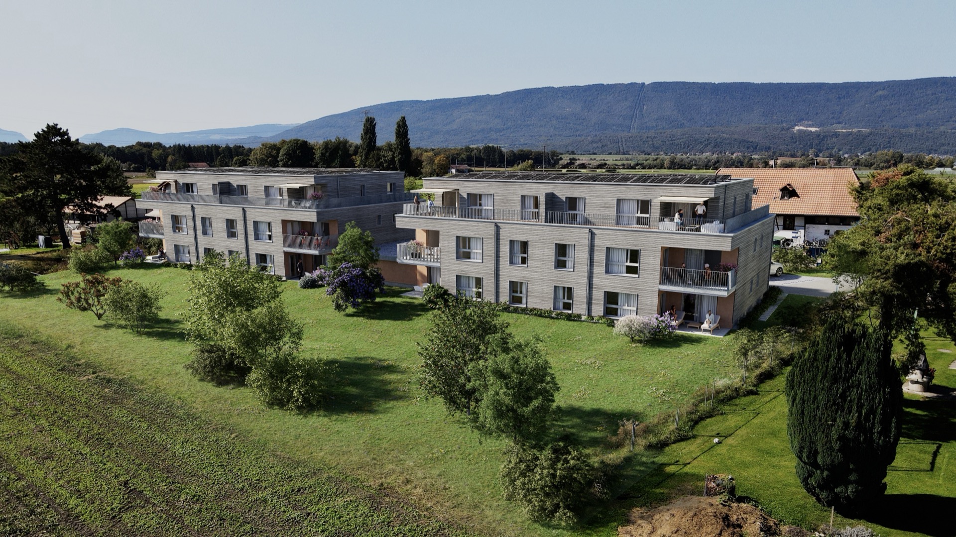 Vue extérieure sud des deux immeubles Arboréa